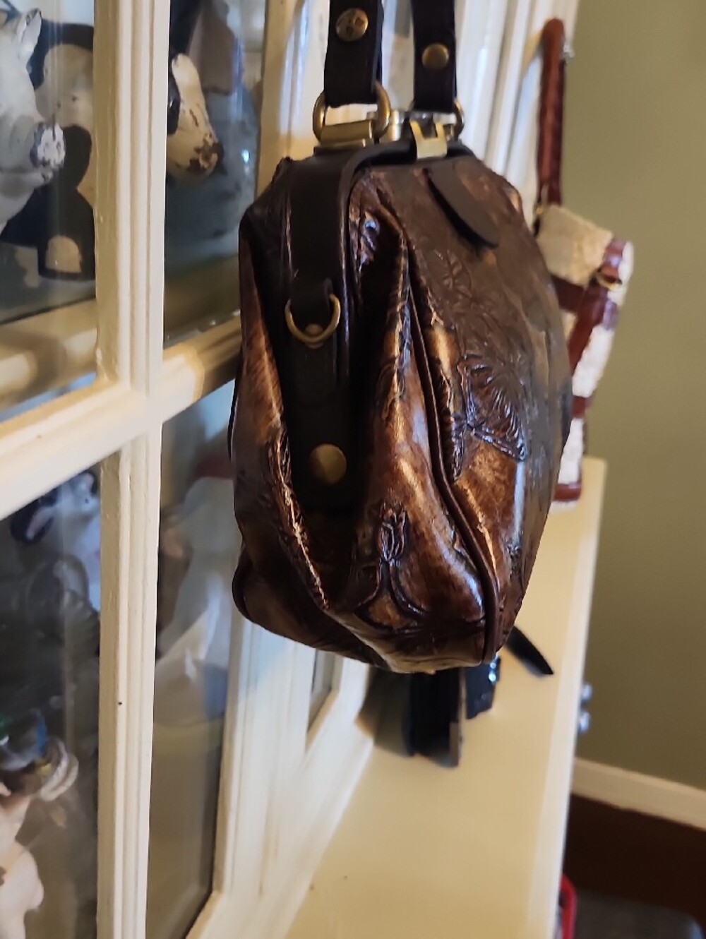 Patricia Nash Brown Embossed Floral Leather Satchel - Picture 5 of 12